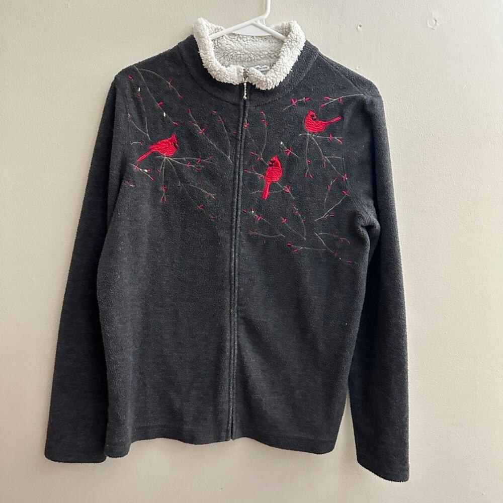 Croft & Barrow Micro Fleece Embroidered Cardinal Zip Up Jacket Sweater SMALL